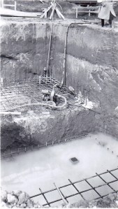 The excavation for the foundation began with dynamite. 