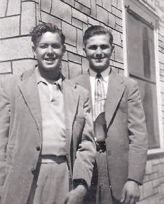 Neil A. Lieb, left, and Blaine Bell worked on the Alta, Iowa, elevator in 1950. 