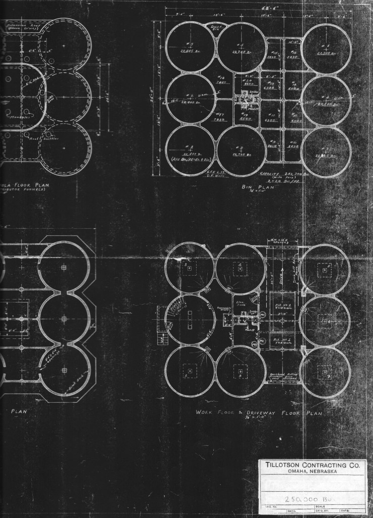 Drawings for an elevator of 250,000-bushel capacity with bin plan and ...